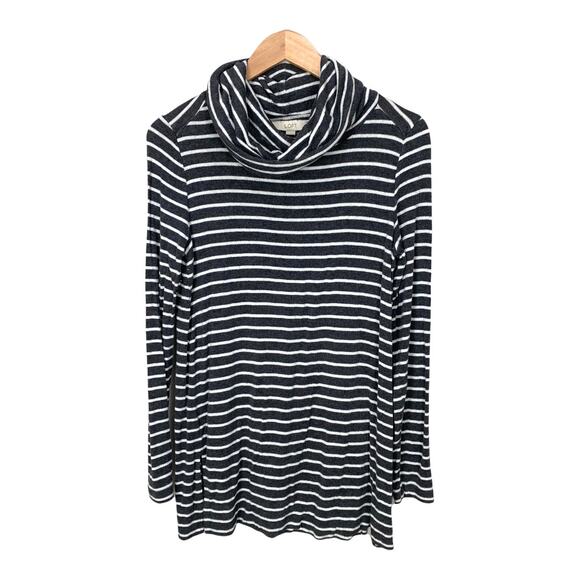 Ann Taylor Loft Grey White Stripe Knit Turtleneck Cowl Tunic Top S Small - Picture 2 of 9